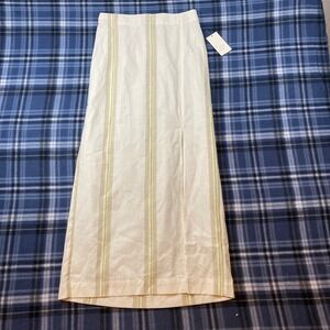 A New Day Womens XS Tan Green Striped Maxi Skirt Cotton Rayon Side Slit NEW